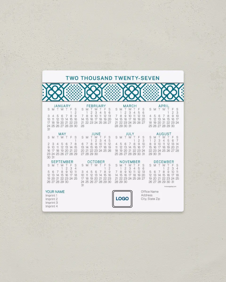This is a 5½" x 5½" Full Magnet Calendar called Modern Tile Interior printed in full color with a Standard Gloss finish