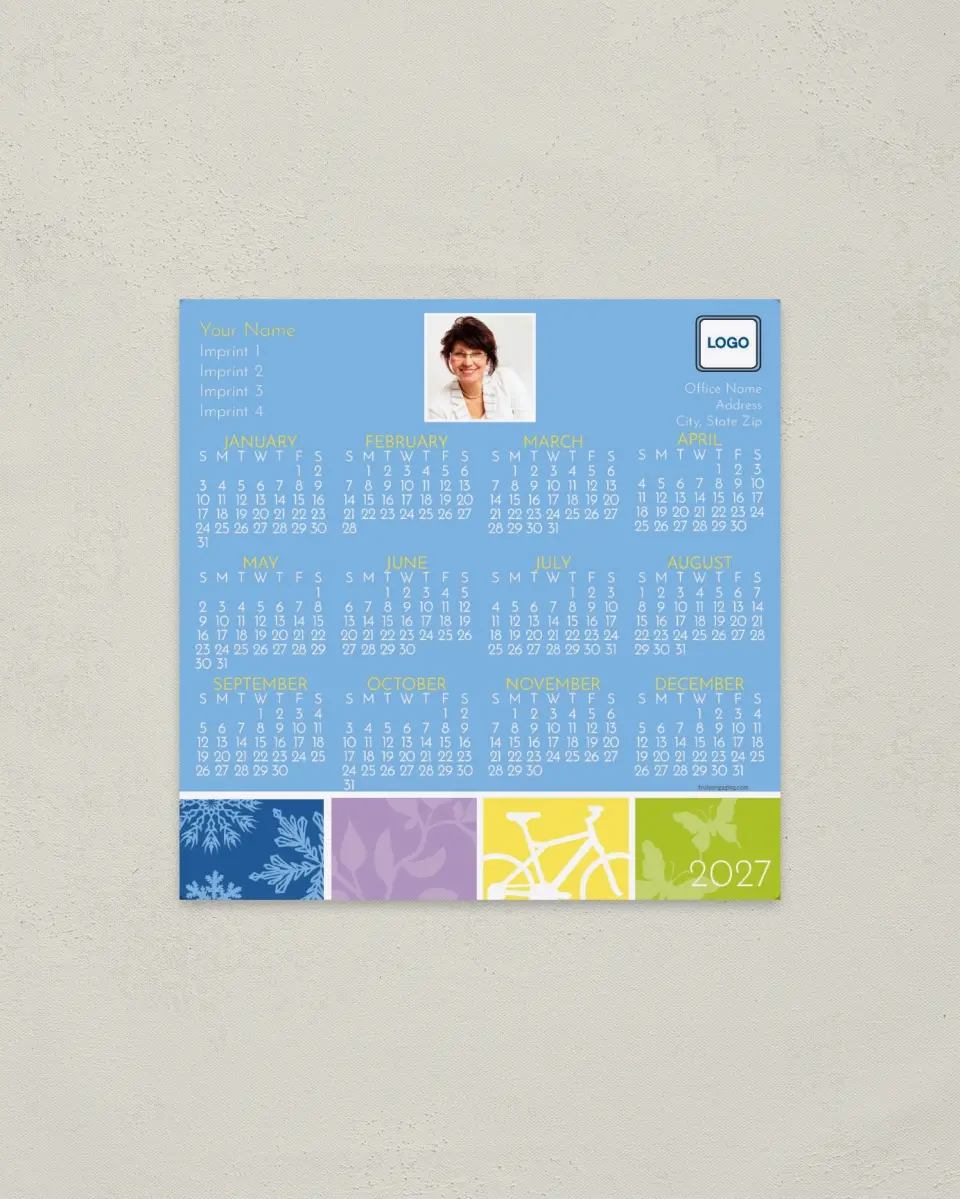 This is a 5½" x 5½" Full Magnet Calendar called Seasonal Squares printed in full color with a Standard Gloss finish