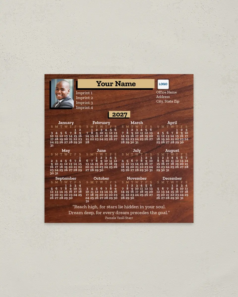This is a 5½" x 5½" Full Magnet Calendar called Natural Wood Grain printed in full color with a Standard Gloss finish