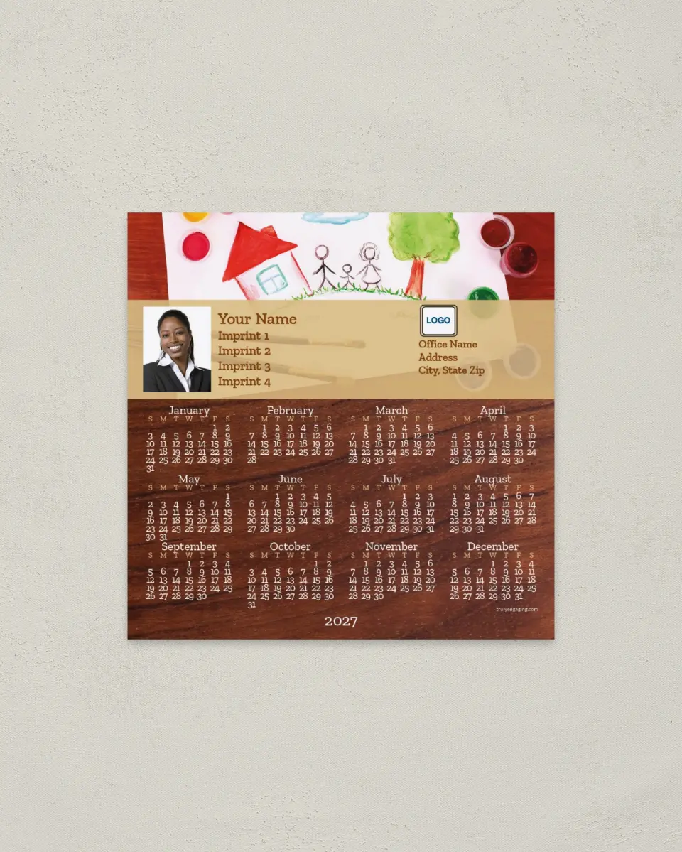 This is a 5½" x 5½" Full Magnet Calendar called Family Fingerpainting printed in full color with a Standard Gloss finish