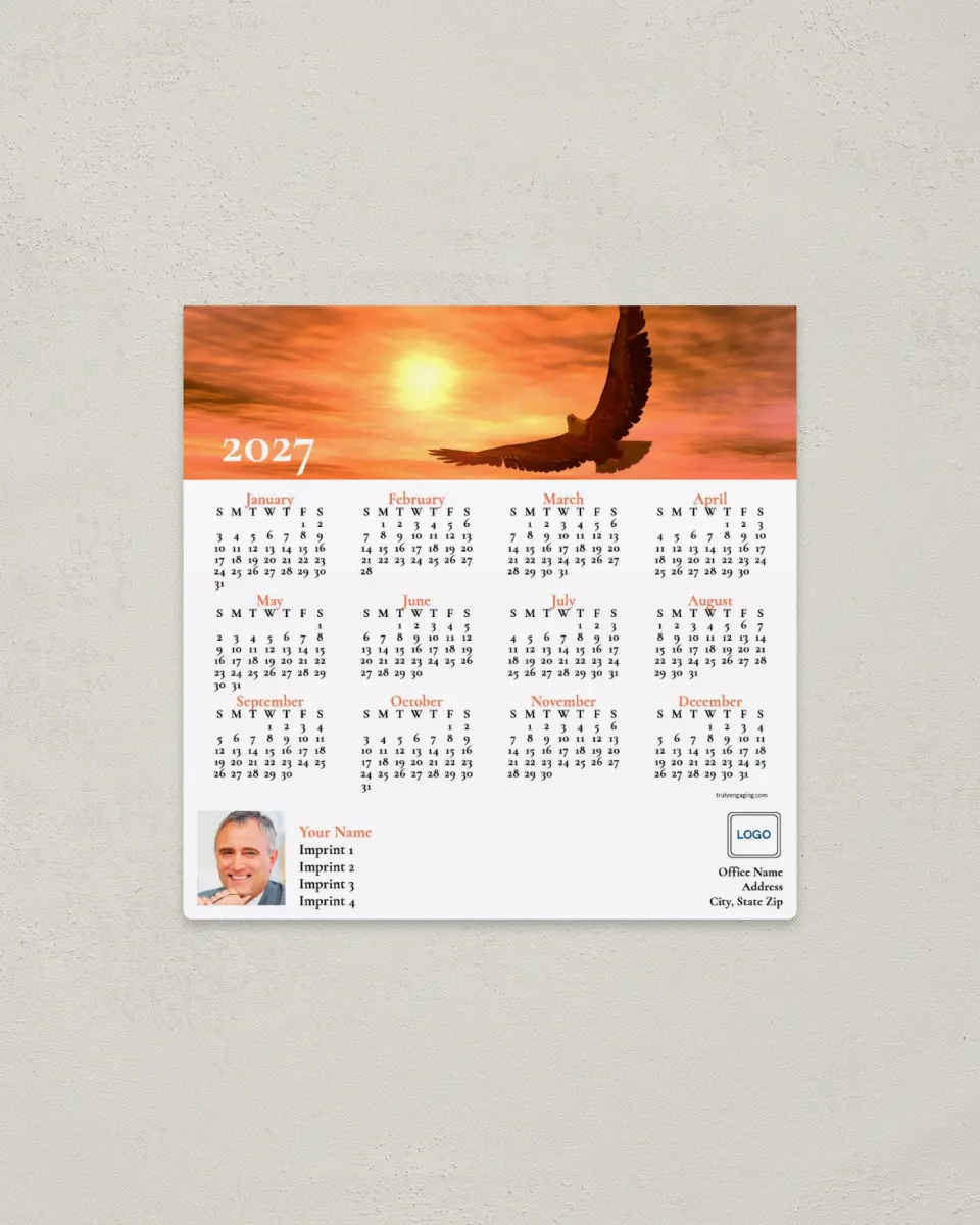 This is a 5½" x 5½" Full Magnet Calendar called Soaring Eagle printed in full color with a Standard Gloss finish