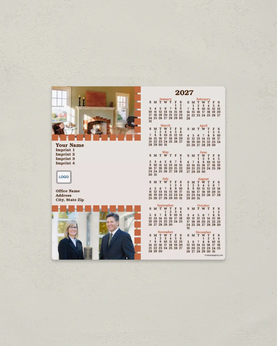 This is a 5½" x 5½" Full Magnet Calendar called Inviting Fireplace printed in full color with a Standard Gloss finish