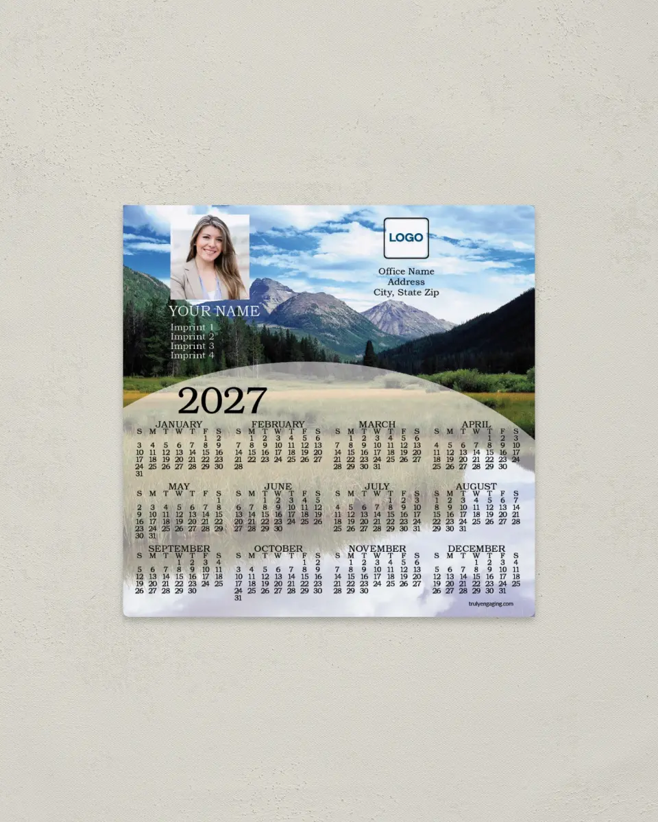 This is a 5½" x 5½" Full Magnet Calendar called Pristine Valley printed in full color with a Standard Gloss finish