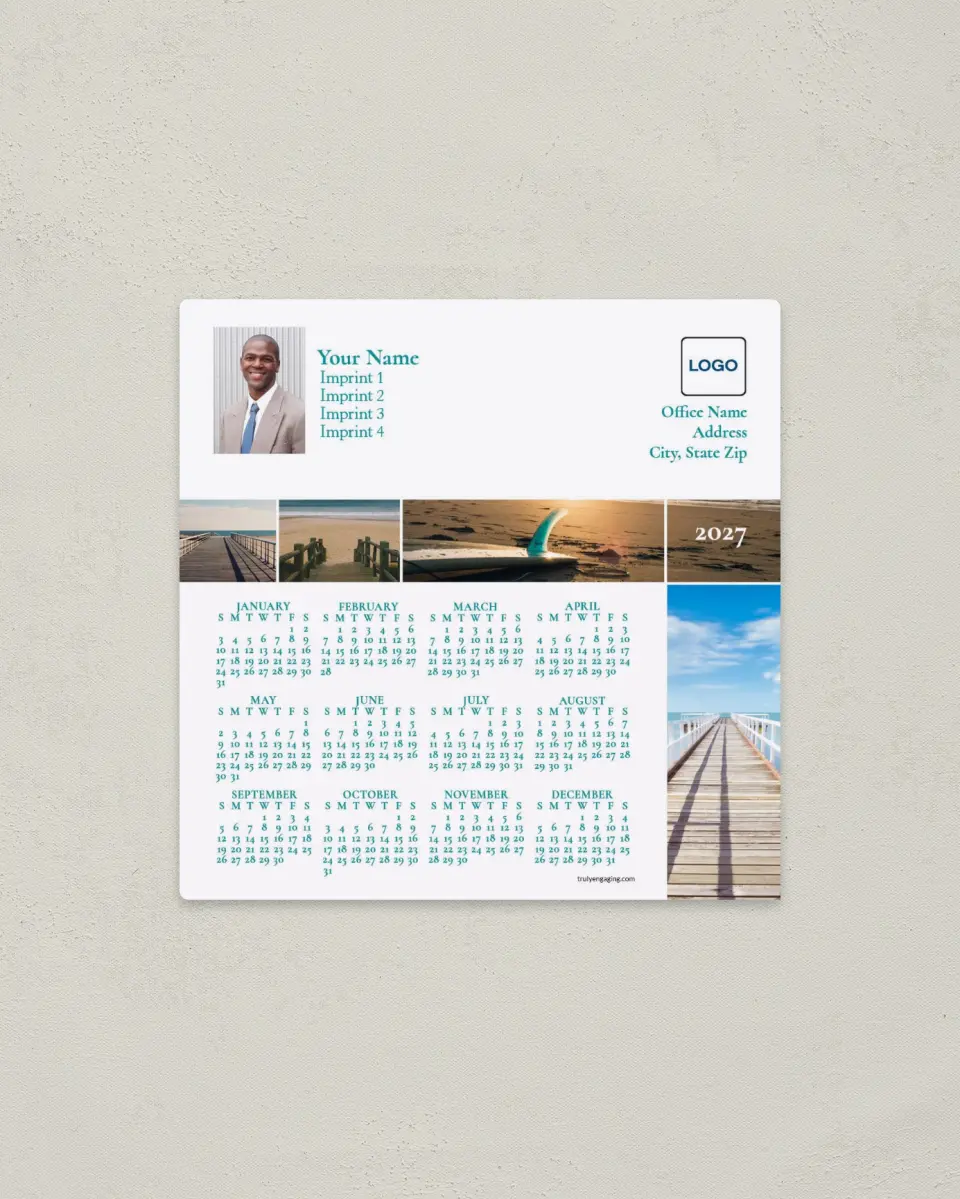 This is a 5½" x 5½" Full Magnet Calendar called Scenic Seaside printed in full color with a Standard Gloss finish