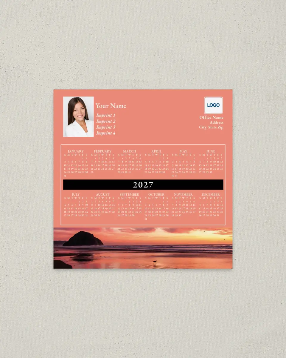 This is a 5½" x 5½" Full Magnet Calendar called Seascape Dawn printed in full color with a Standard Gloss finish