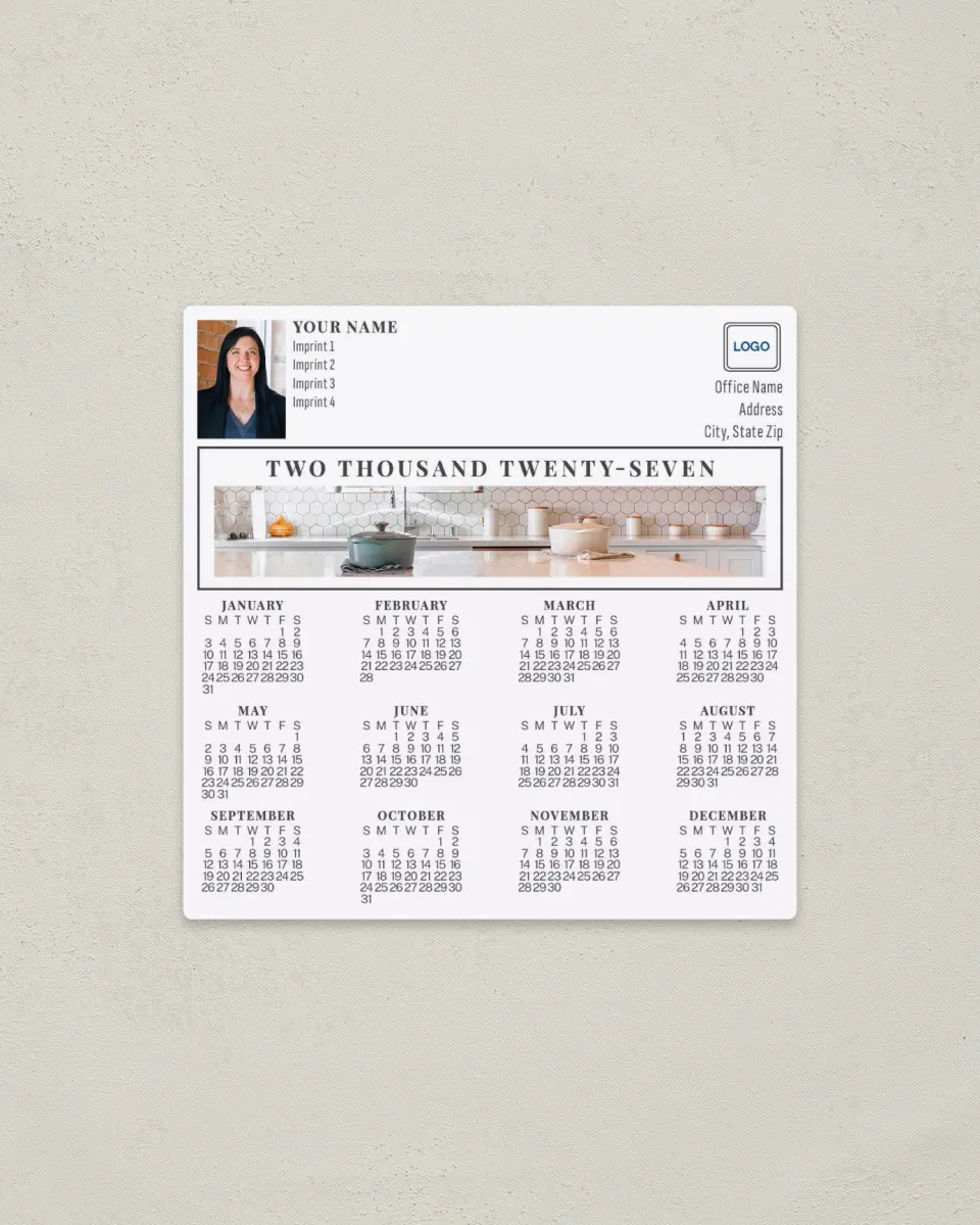 This is a 5½" x 5½" Full Magnet Calendar called Open Plan printed in full color with a Standard Gloss finish