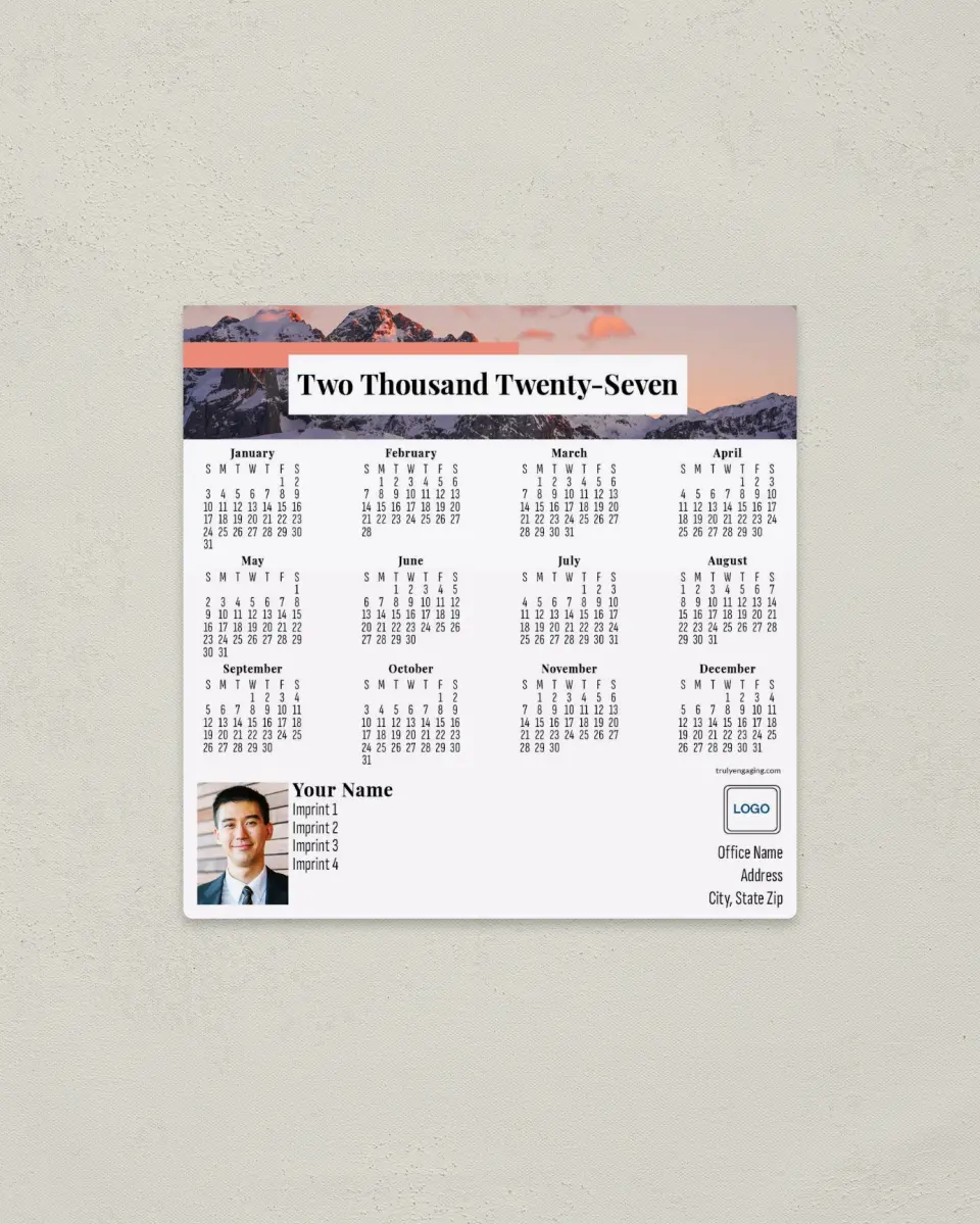 This is a 5½" x 5½" Full Magnet Calendar called Mountain Vista printed in full color with a Standard Gloss finish