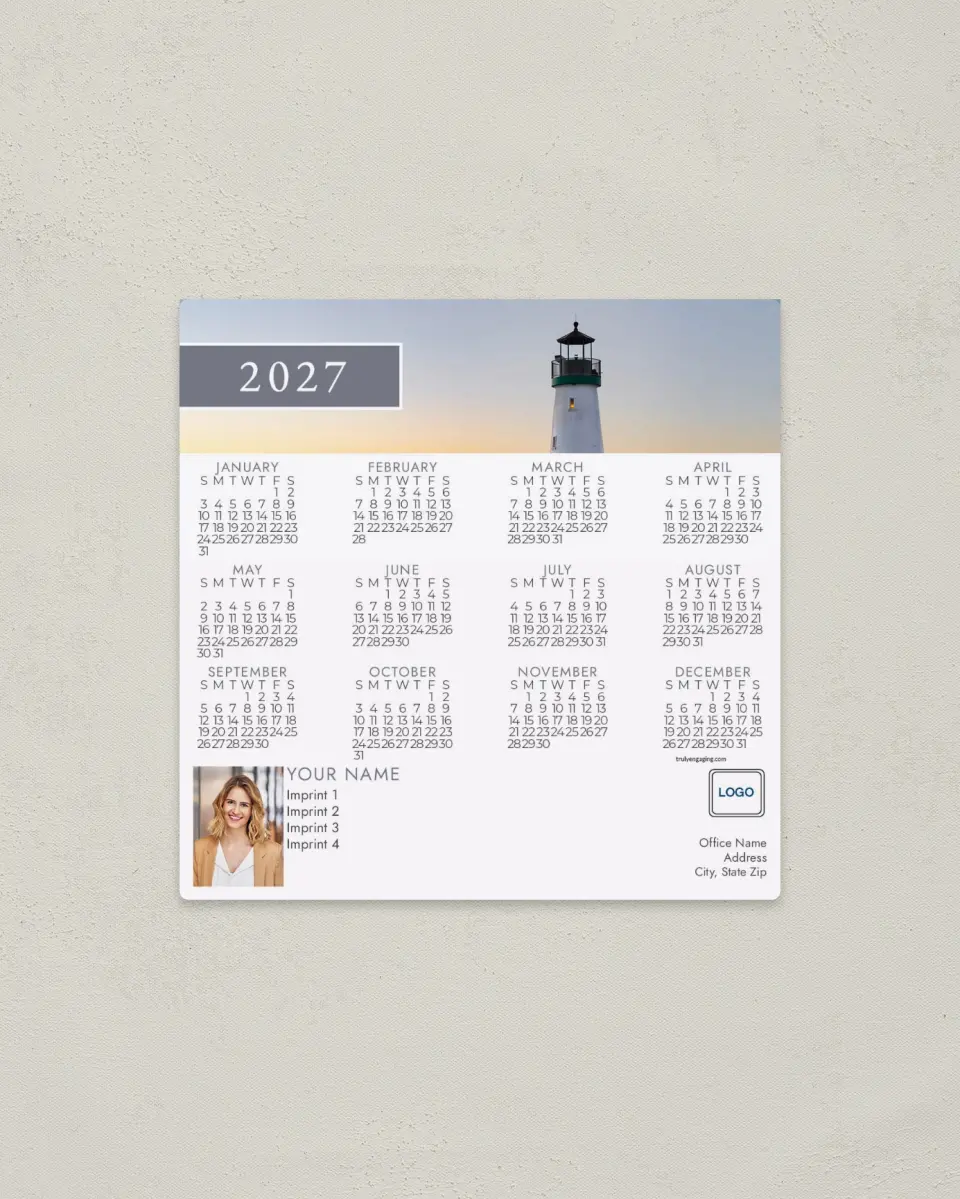 This is a 5½" x 5½" Full Magnet Calendar called Gentle Lighthouse printed in full color with a Standard Gloss finish