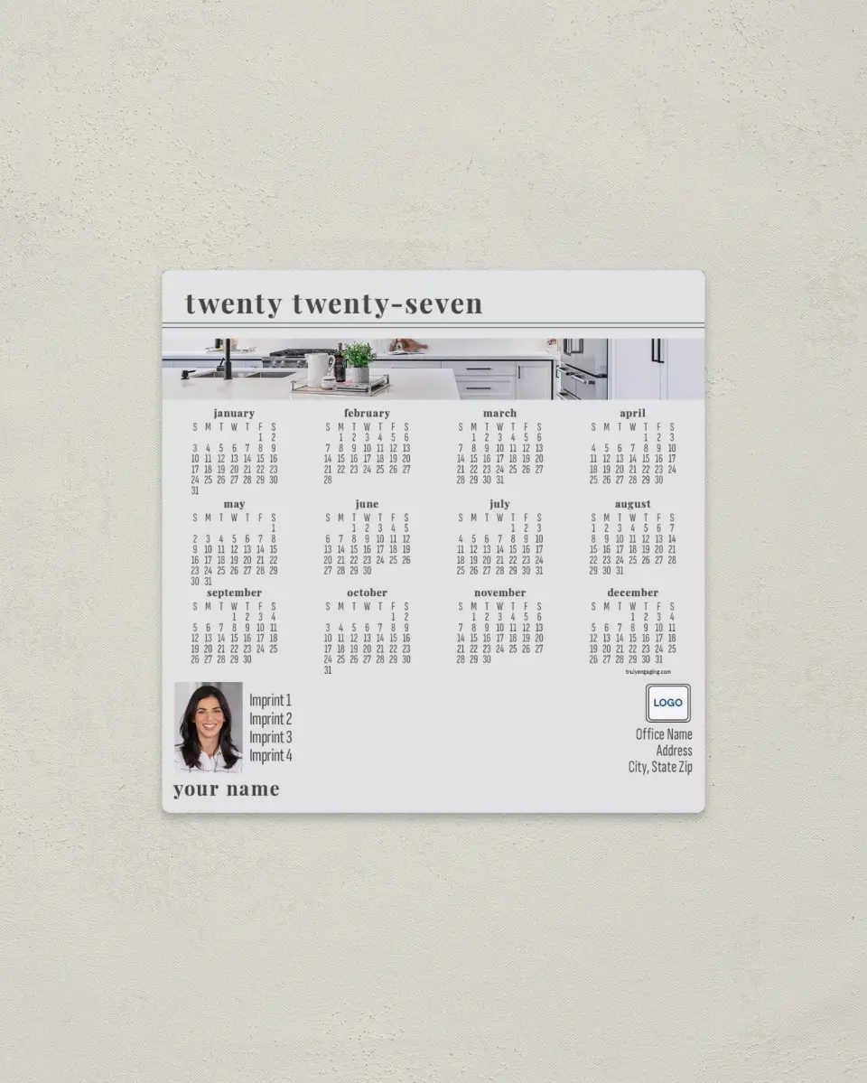 This is a 5½" x 5½" Full Magnet Calendar called Lined Up printed in full color with a Standard Gloss finish