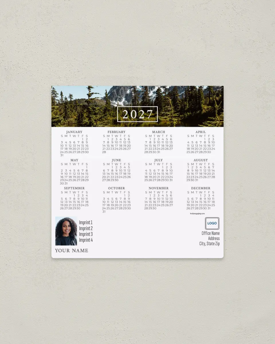 This is a 5½" x 5½" Full Magnet Calendar called Serene Vista printed in full color with a Standard Gloss finish