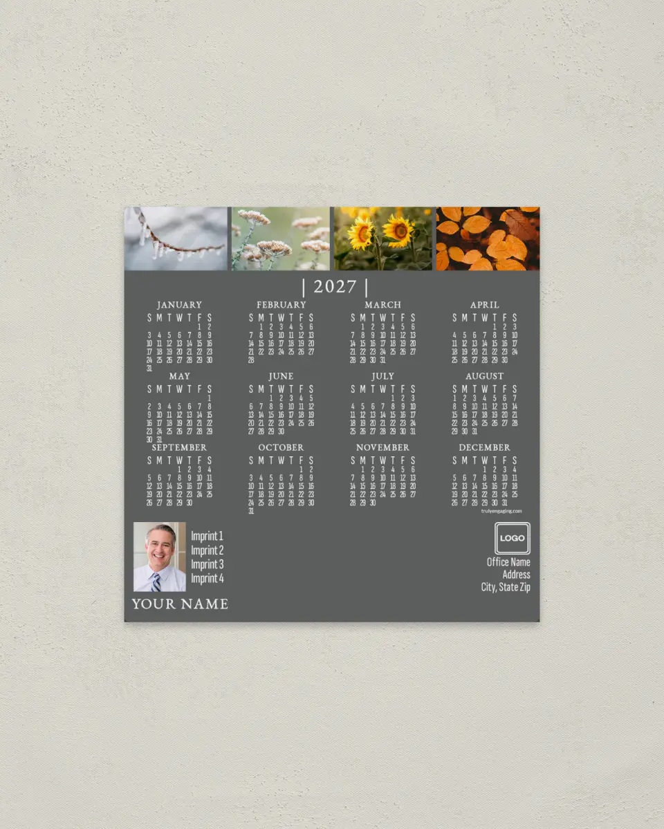 This is a 5½" x 5½" Full Magnet Calendar called Seasonal Dates printed in full color with a Standard Gloss finish