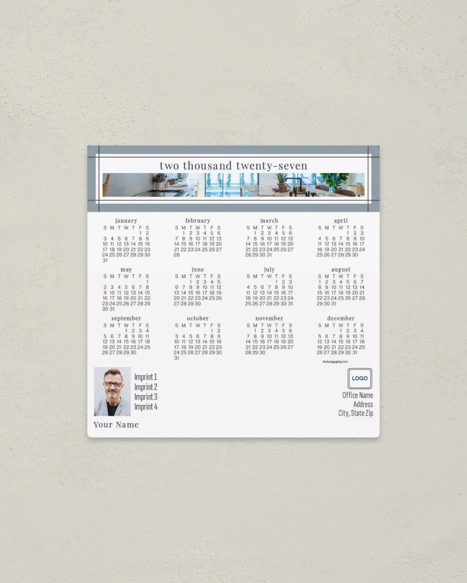 This is a 5½" x 5½" Full Magnet Calendar called Clean Border printed in full color with a Standard Gloss finish