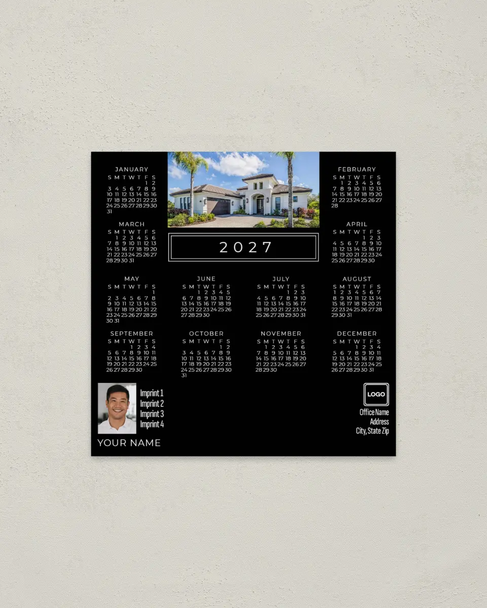 This is a 5½" x 5½" Full Magnet Calendar called Photo Listing printed in full color with a Standard Gloss finish