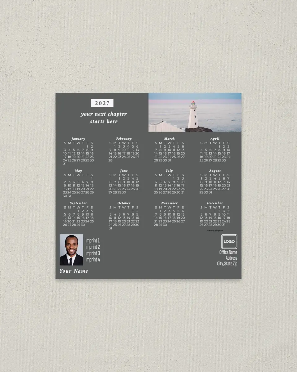 This is a 5½" x 5½" Full Magnet Calendar called Lighthouse Scene printed in full color with a Standard Gloss finish