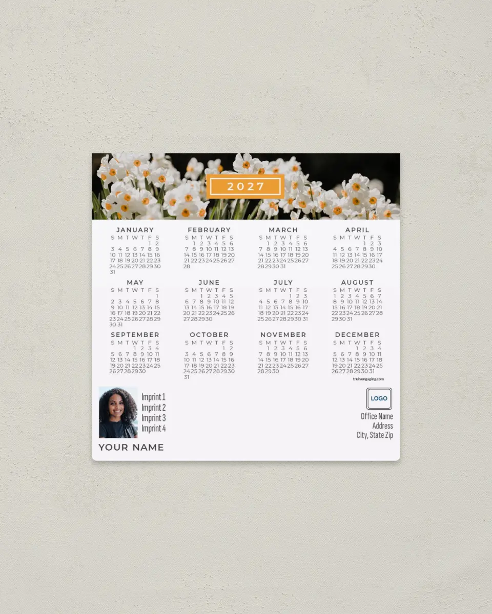 This is a 5½" x 5½" Full Magnet Calendar called Daffodil Display printed in full color with a Standard Gloss finish