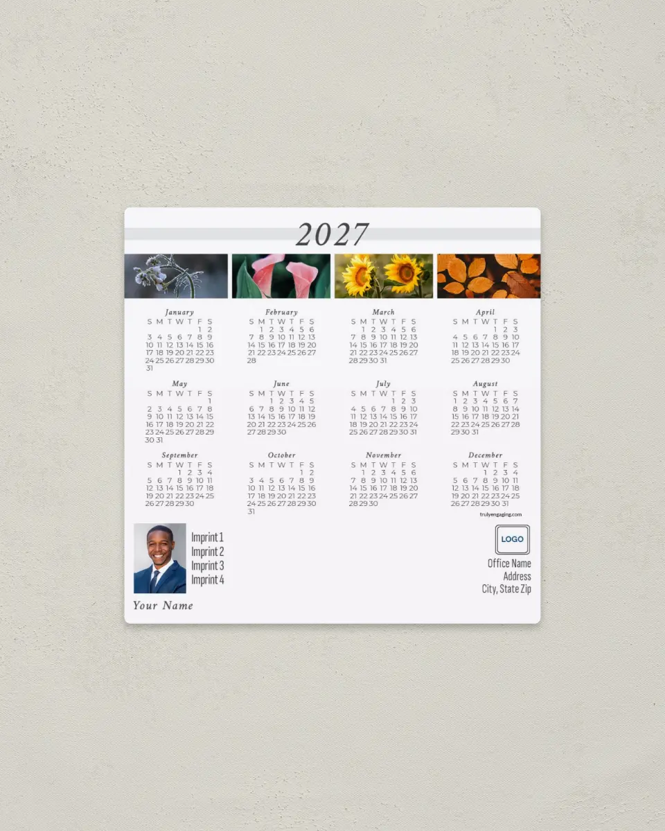 This is a 5½" x 5½" Full Magnet Calendar called Floral Year printed in full color with a Standard Gloss finish