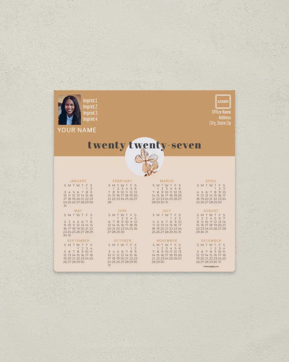 This is a 5½" x 5½" Full Magnet Calendar called Delicate Leaf printed in full color with a Standard Gloss finish