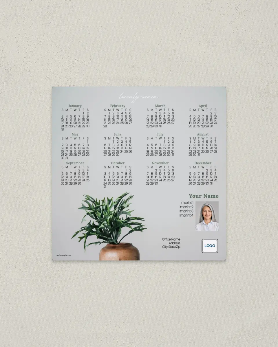 This is a 5½" x 5½" Full Magnet Calendar called Modern Plants printed in full color with a Standard Gloss finish