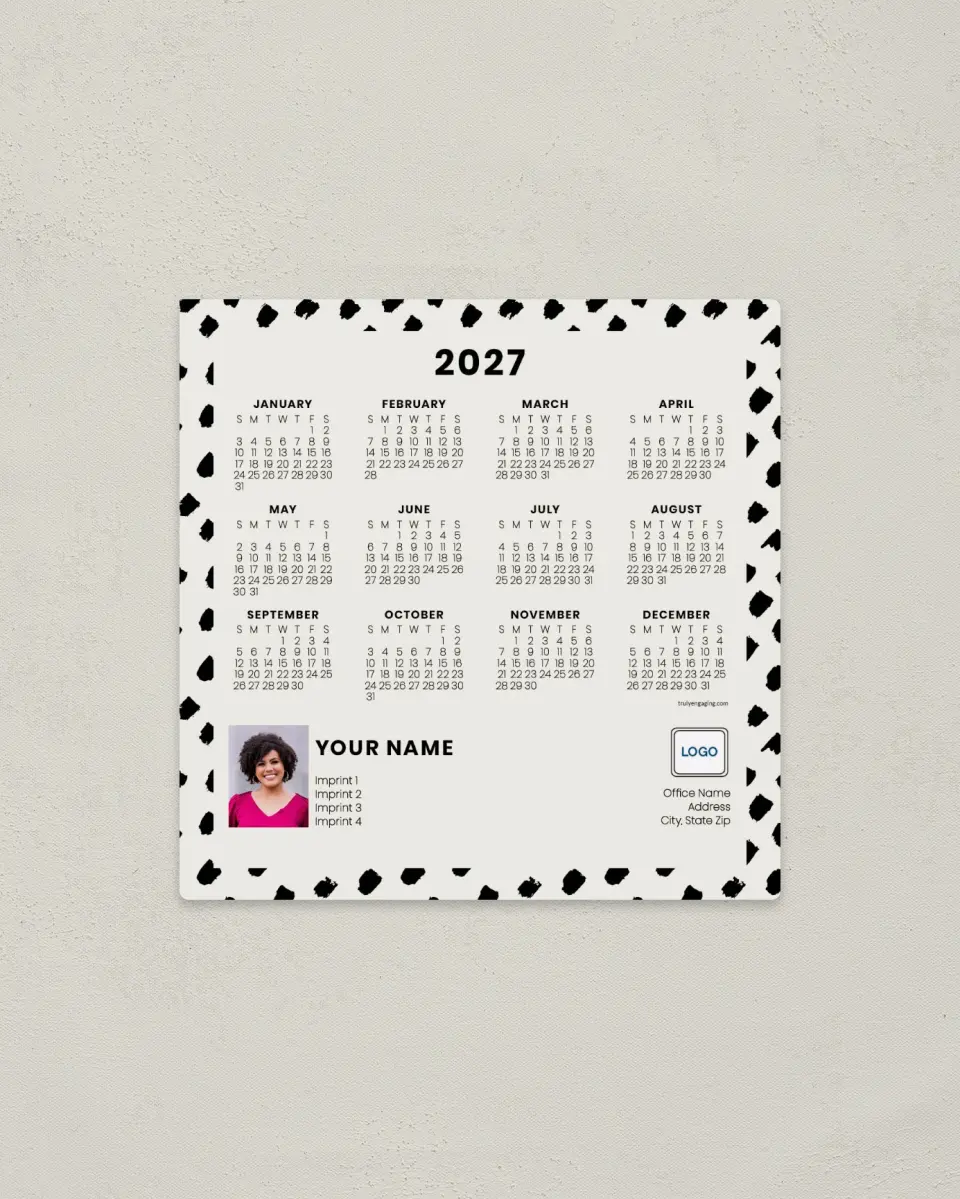 This is a 5½" x 5½" Full Magnet Calendar called Chic Spots printed in full color with a Standard Gloss finish