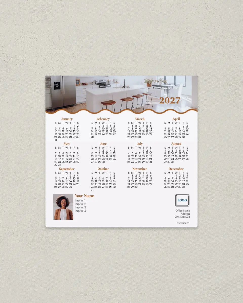 This is a 5½" x 5½" Full Magnet Calendar called Wavy Kitchen printed in full color with a Standard Gloss finish