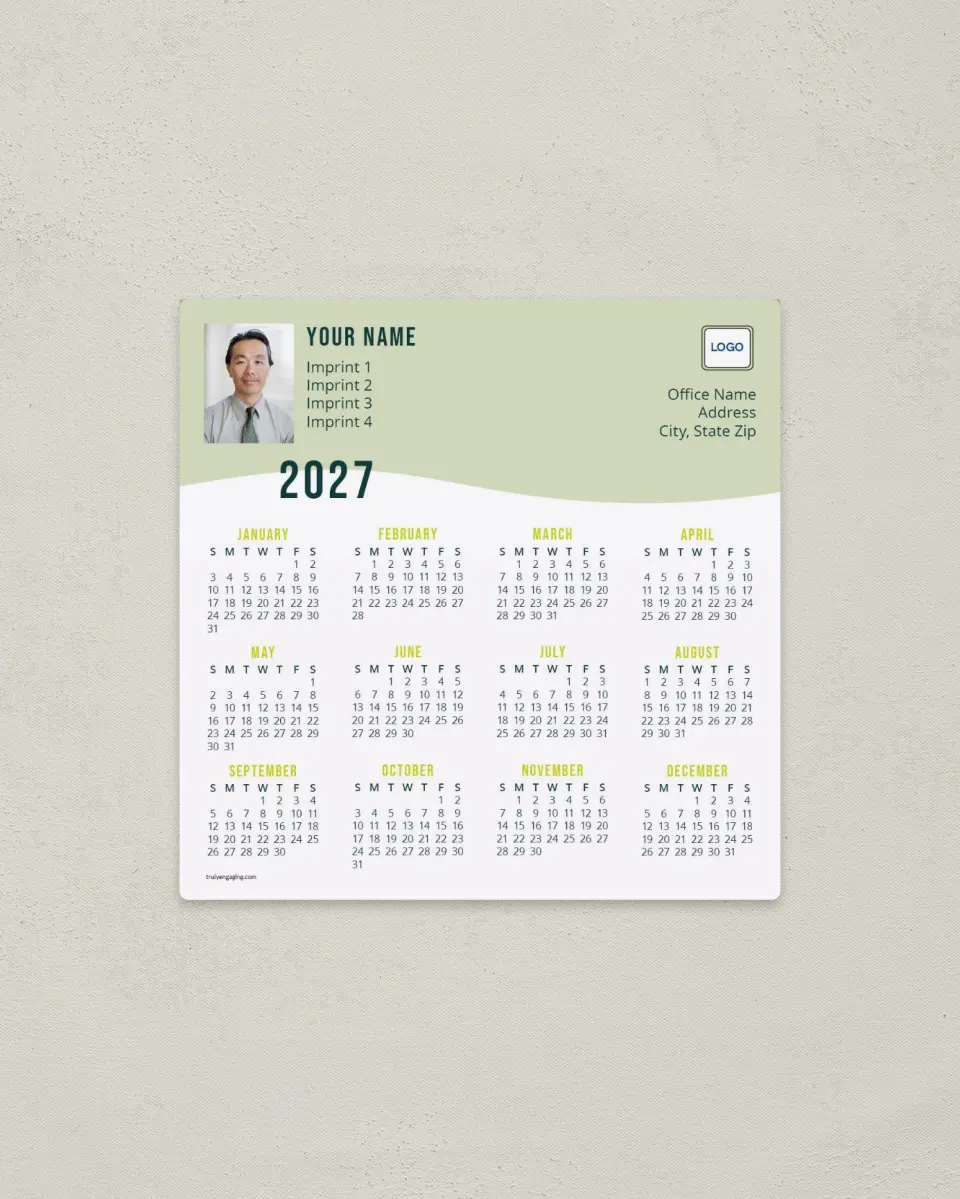 This is a 5½" x 5½" Full Magnet Calendar called Clean Contour printed in full color with a Standard Gloss finish