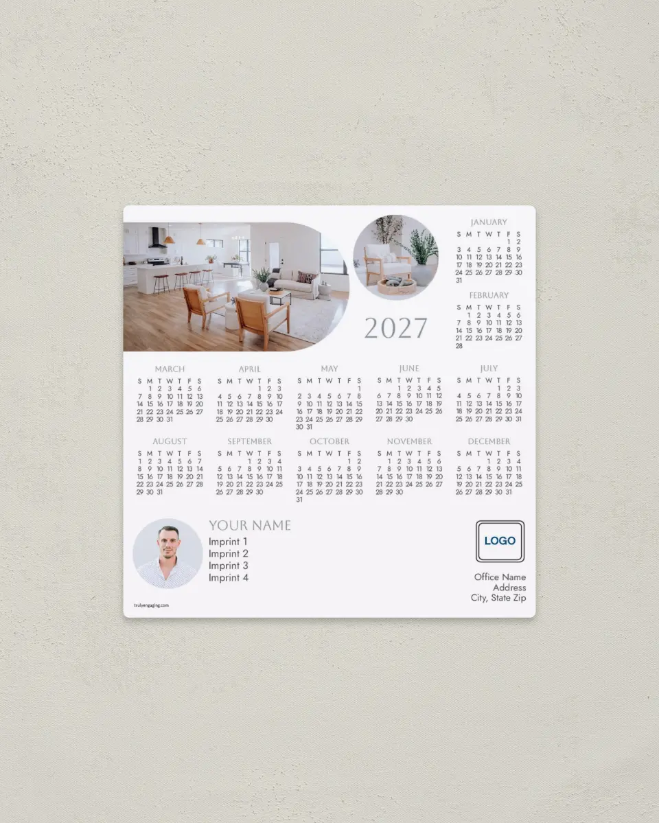 This is a 5½" x 5½" Full Magnet Calendar called Shapely Home printed in full color with a Standard Gloss finish
