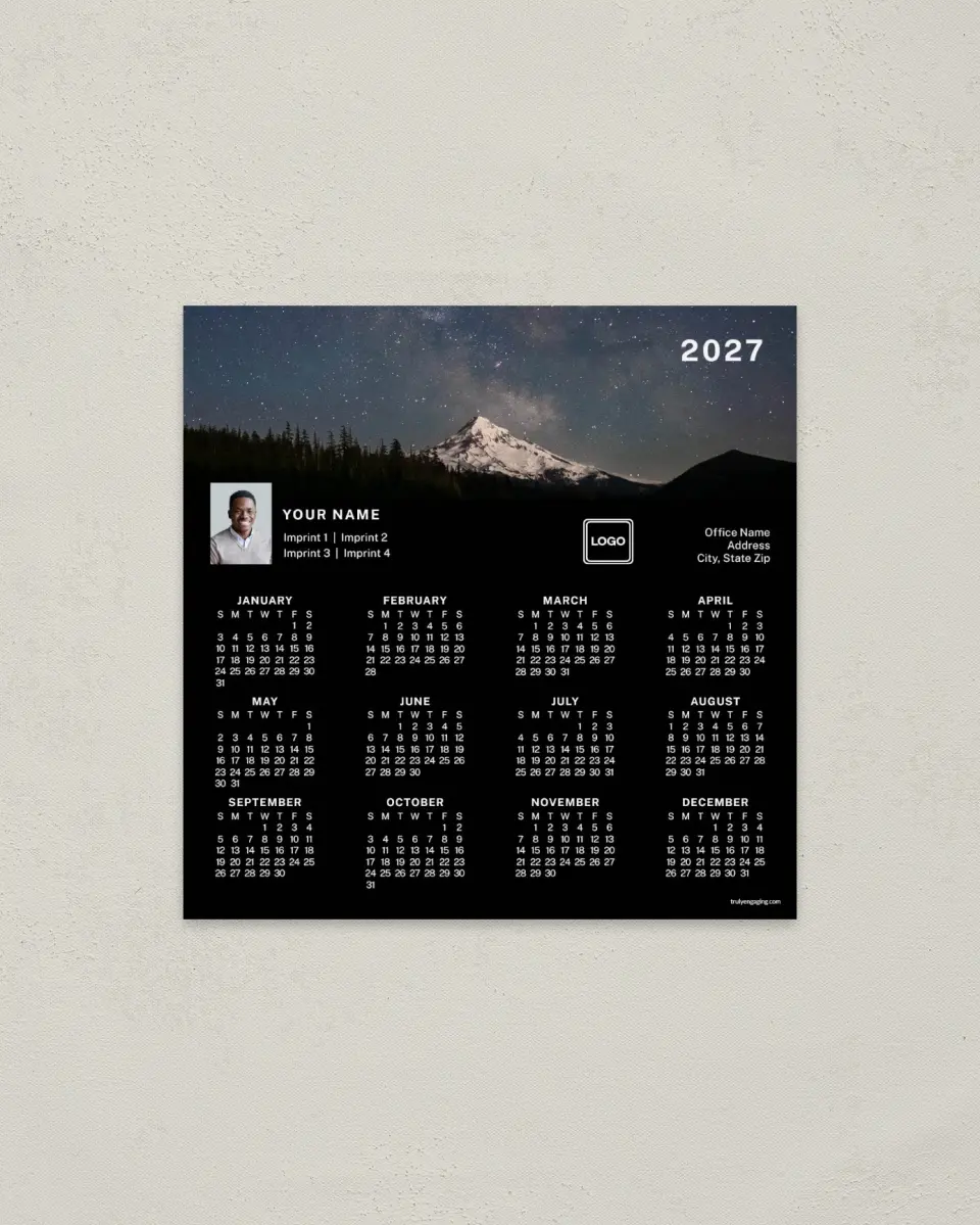 This is a 5½" x 5½" Full Magnet Calendar called Scenic Height printed in full color with a Standard Gloss finish