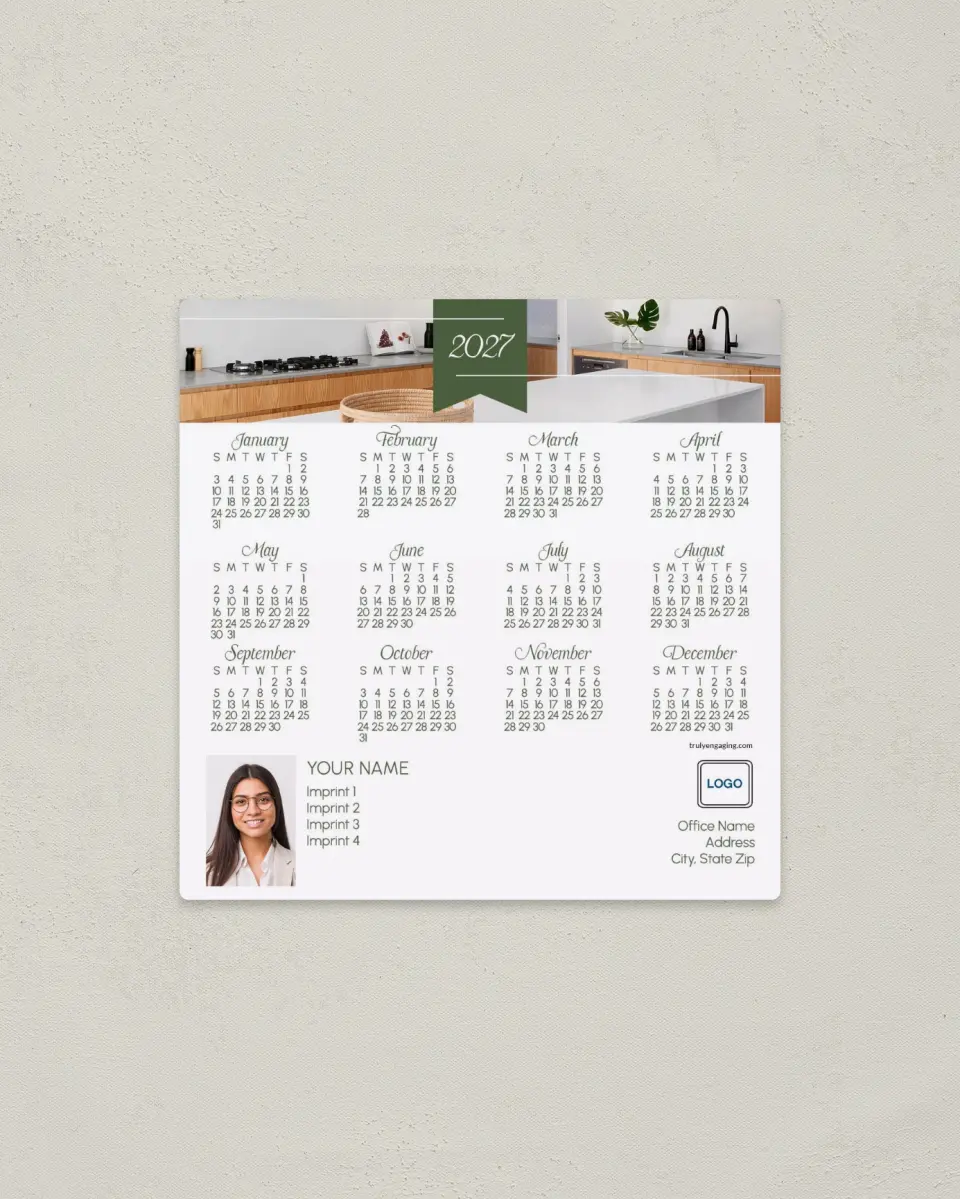This is a 5½" x 5½" Full Magnet Calendar called Year Pennant printed in full color with a Standard Gloss finish