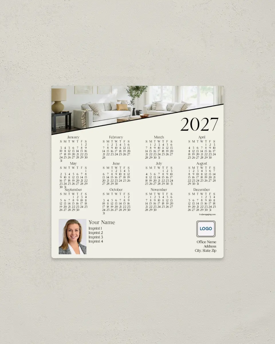 This is a 5½" x 5½" Full Magnet Calendar called Diagonal Dates printed in full color with a Standard Gloss finish