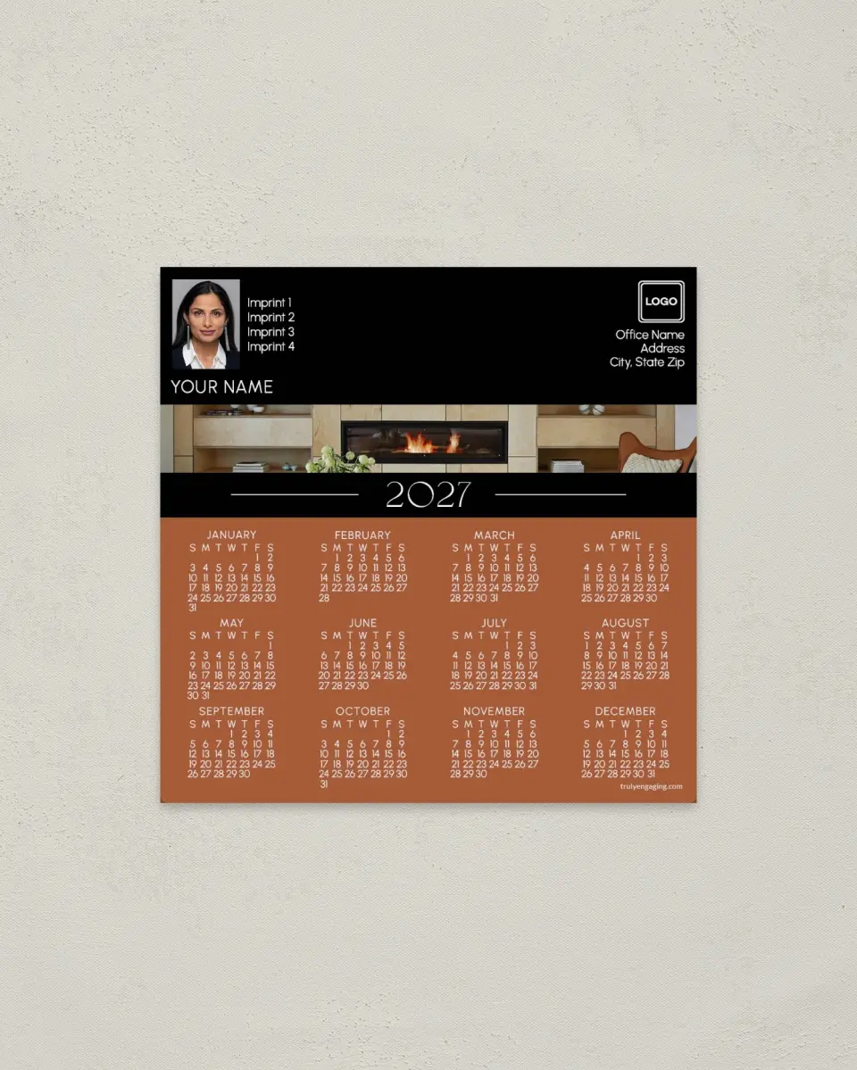 This is a 5½" x 5½" Full Magnet Calendar called Flashy Fire printed in full color with a Standard Gloss finish