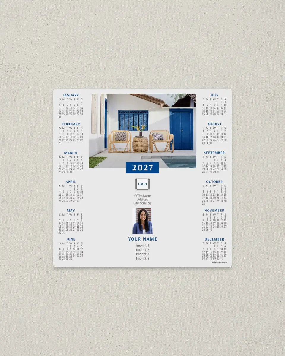 This is a 5½" x 5½" Full Magnet Calendar called Poolside Oasis printed in full color with a Standard Gloss finish