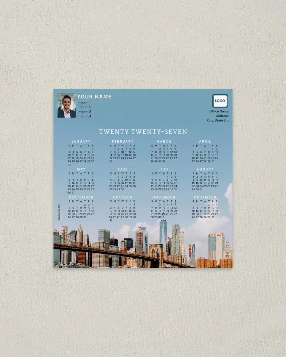 This is a 5½" x 5½" Full Magnet Calendar called Skyline Splendor printed in full color with a Standard Gloss finish