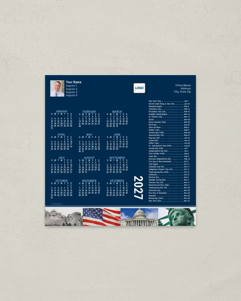 This is a 5½" x 5½" Full Magnet Calendar called Patriot's Planner printed in full color with a Standard Gloss finish