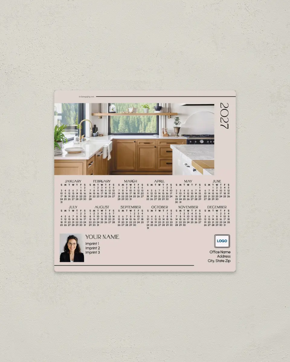 This is a 5½" x 5½" Full Magnet Calendar called Sleek Spaces printed in full color with a Standard Gloss finish