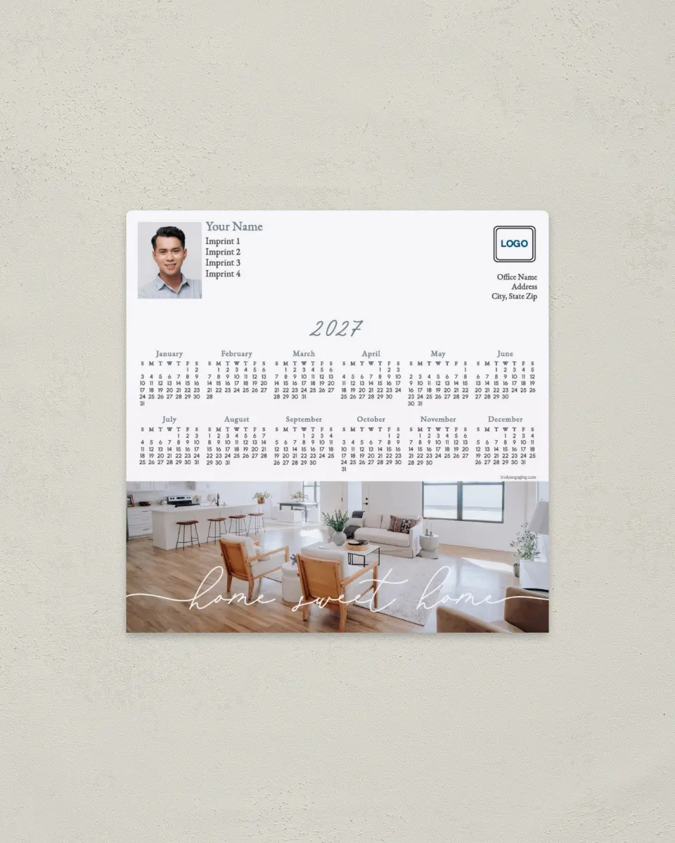 This is a 5½" x 5½" Full Magnet Calendar called Comfort & Charm printed in full color with a Standard Gloss finish