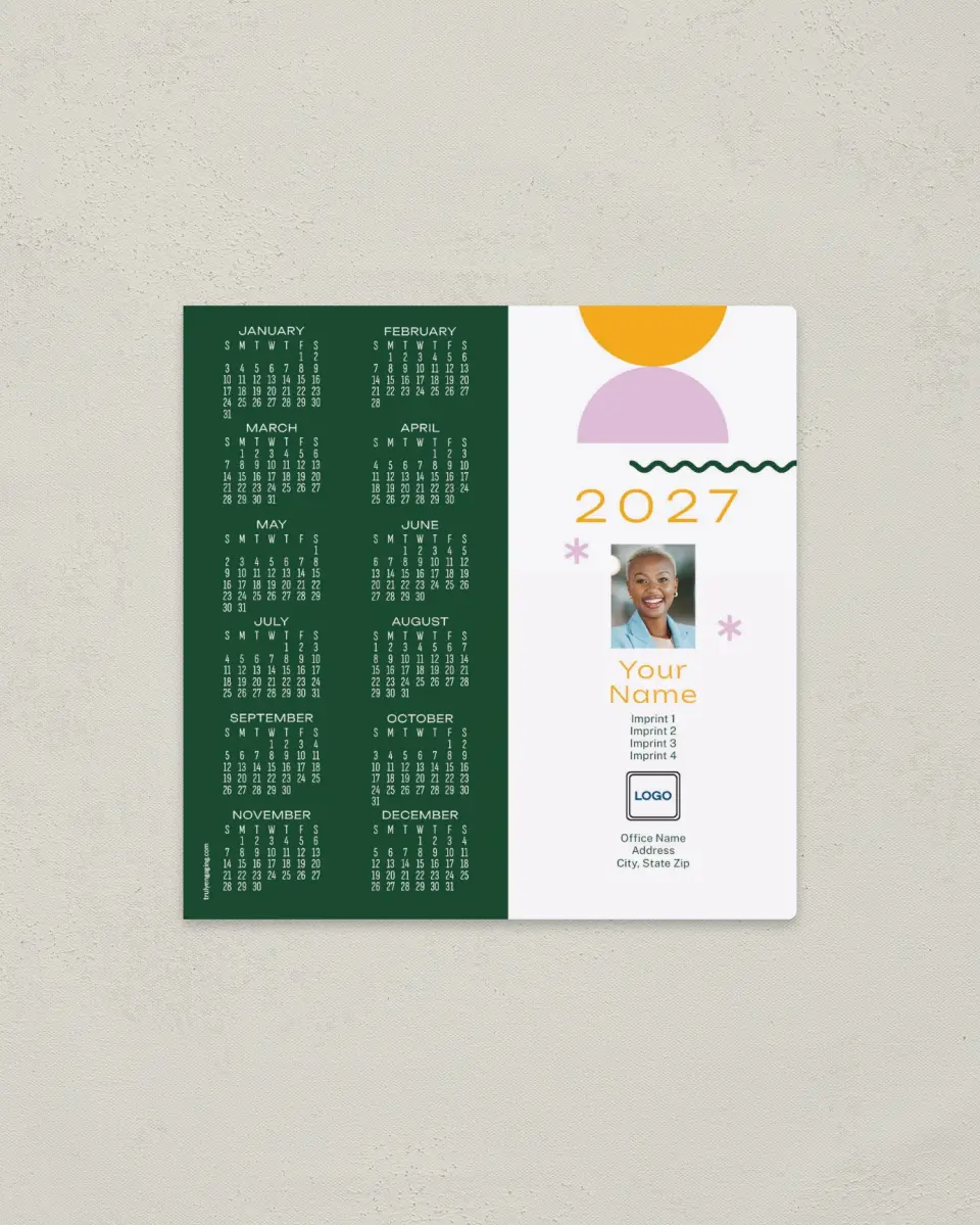 This is a 5½" x 5½" Full Magnet Calendar called Vibrant Dots printed in full color with a Standard Gloss finish