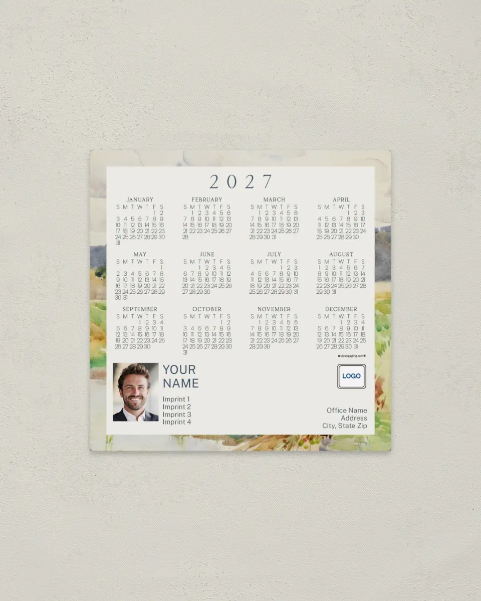 This is a 5½" x 5½" Full Magnet Calendar called Blossom Border printed in full color with a Standard Gloss finish