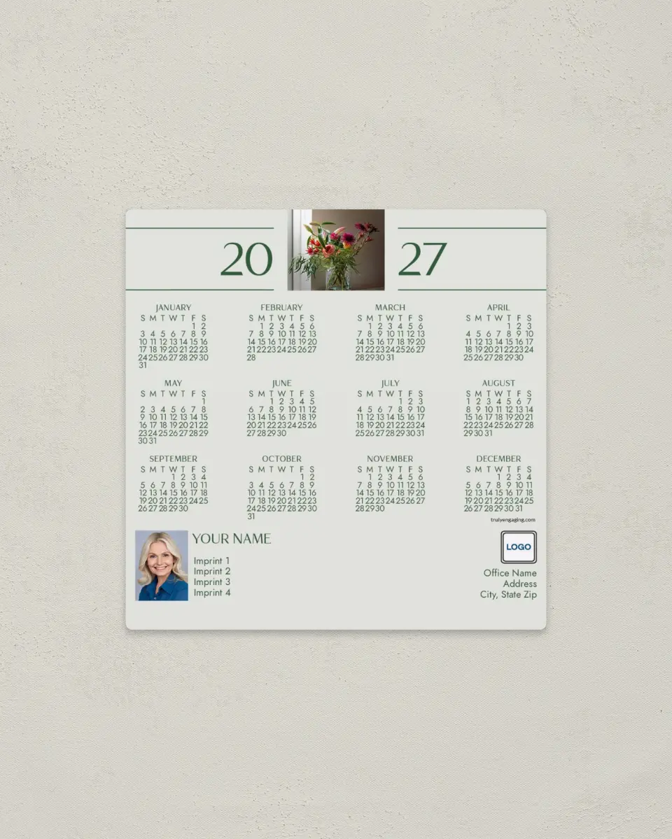 This is a 5½" x 5½" Full Magnet Calendar called Garden Party printed in full color with a Standard Gloss finish