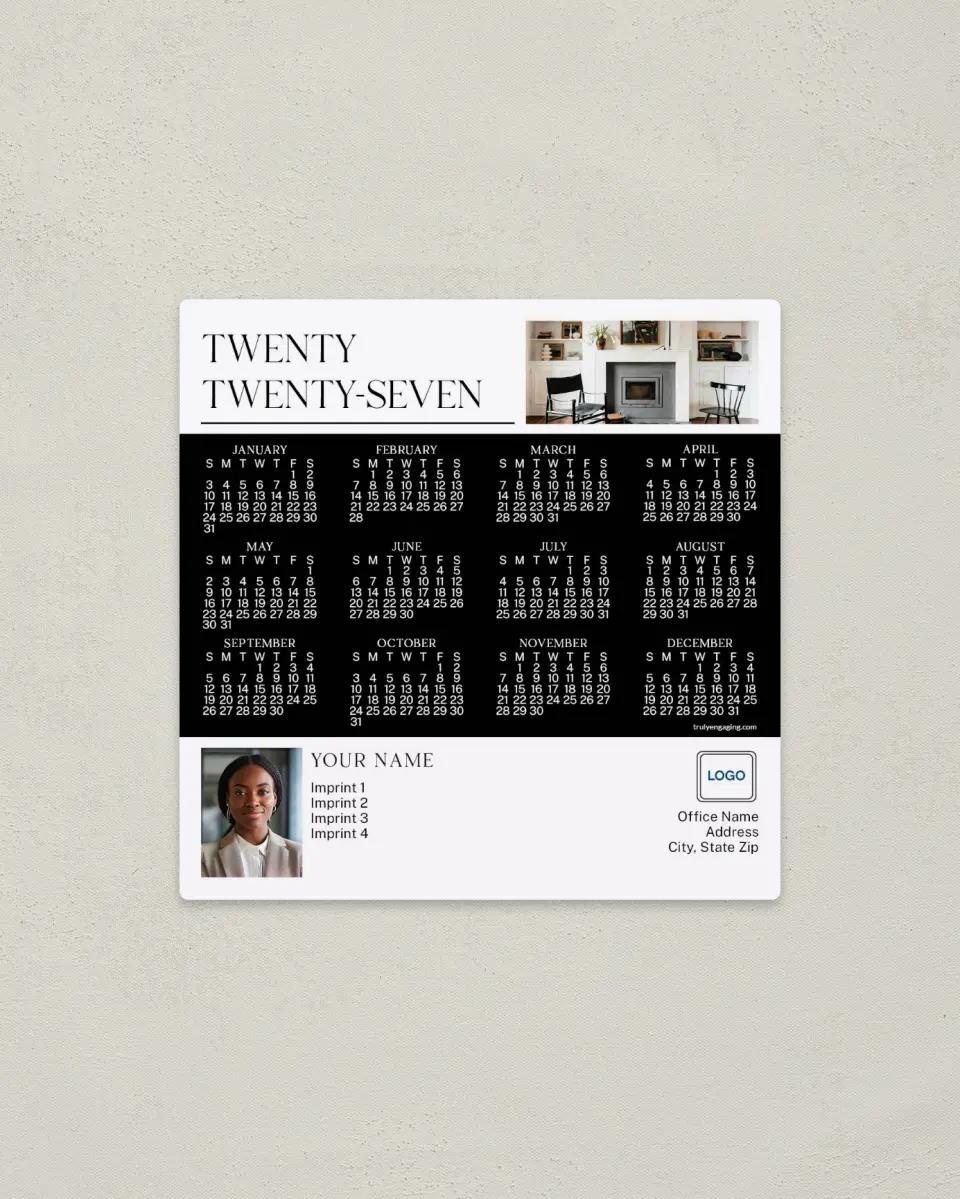 This is a 5½" x 5½" Full Magnet Calendar called Contrast Living printed in full color with a Standard Gloss finish