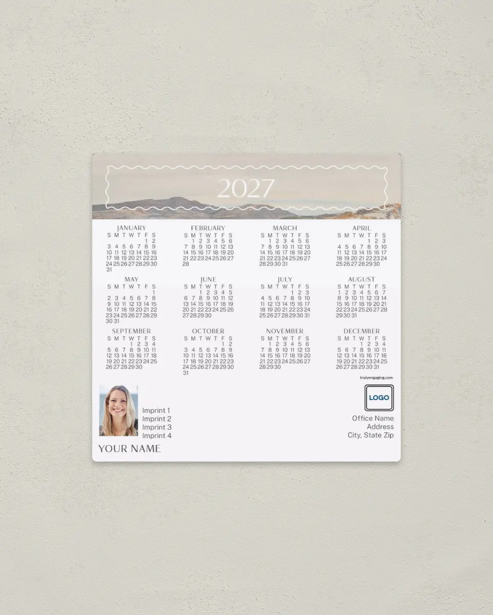 This is a 5½" x 5½" Full Magnet Calendar called Desert Sands printed in full color with a Standard Gloss finish