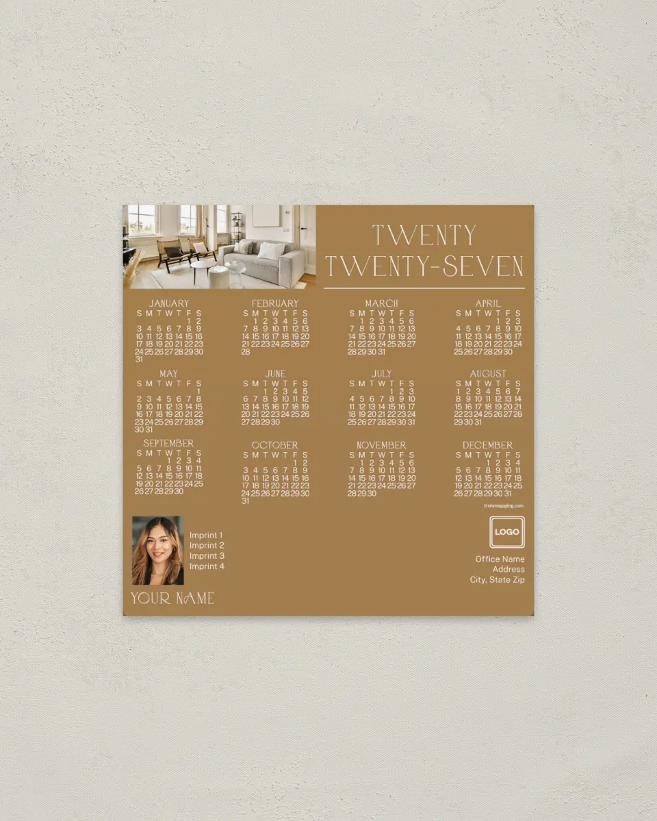 This is a 5½" x 5½" Full Magnet Calendar called Cozy Living printed in full color with a Standard Gloss finish