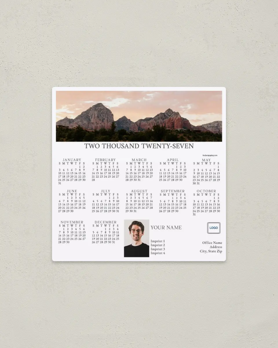 This is a 5½" x 5½" Full Magnet Calendar called Climbing Higher printed in full color with a Standard Gloss finish
