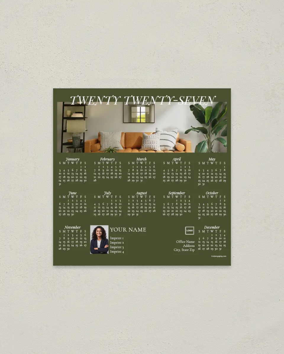 This is a 5½" x 5½" Full Magnet Calendar called Sage Living printed in full color with a Standard Gloss finish