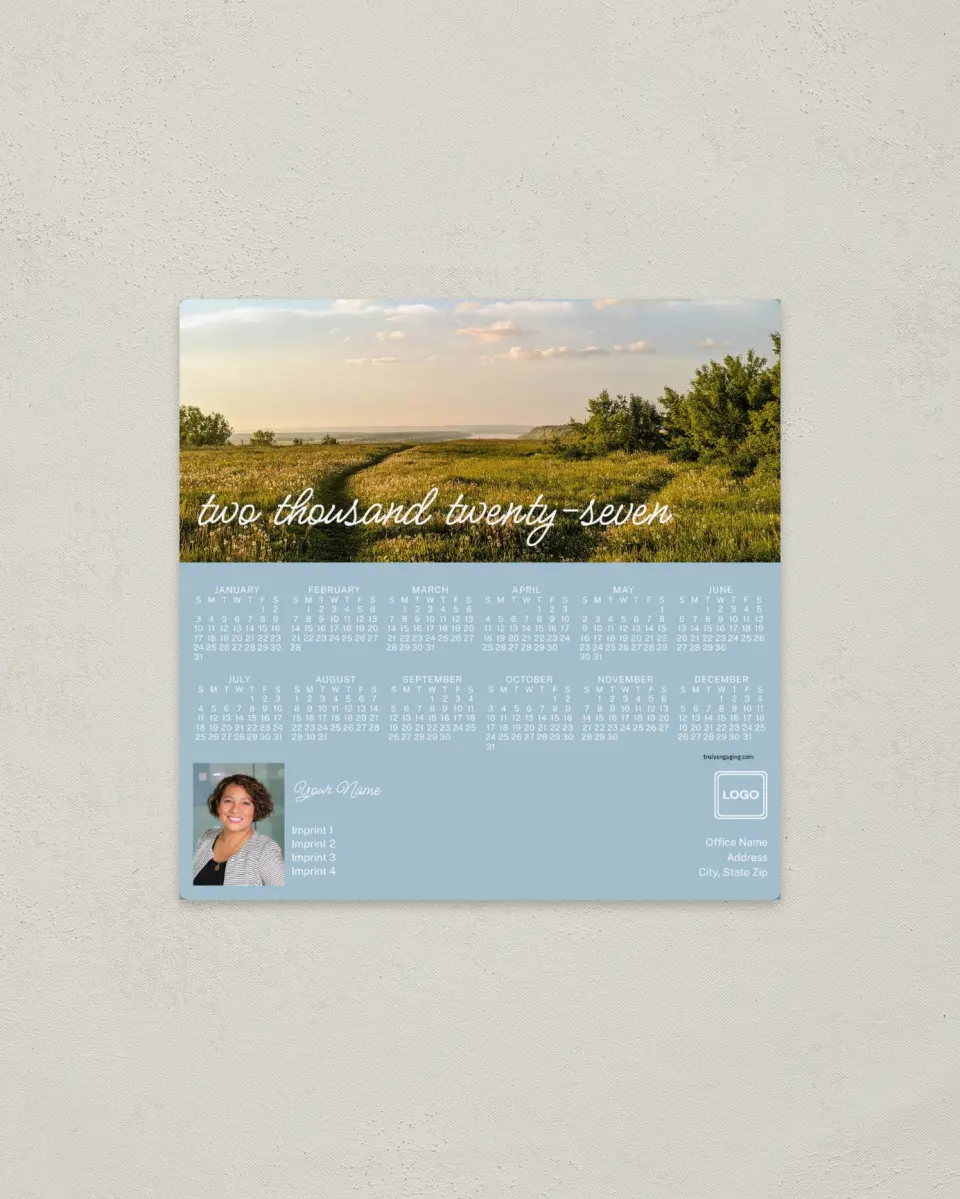 This is a 5½" x 5½" Full Magnet Calendar called Grassy Fields printed in full color with a Standard Gloss finish