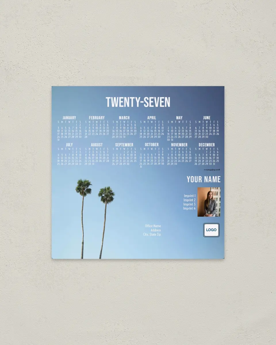 This is a 5½" x 5½" Full Magnet Calendar called Desert Trees printed in full color with a Standard Gloss finish