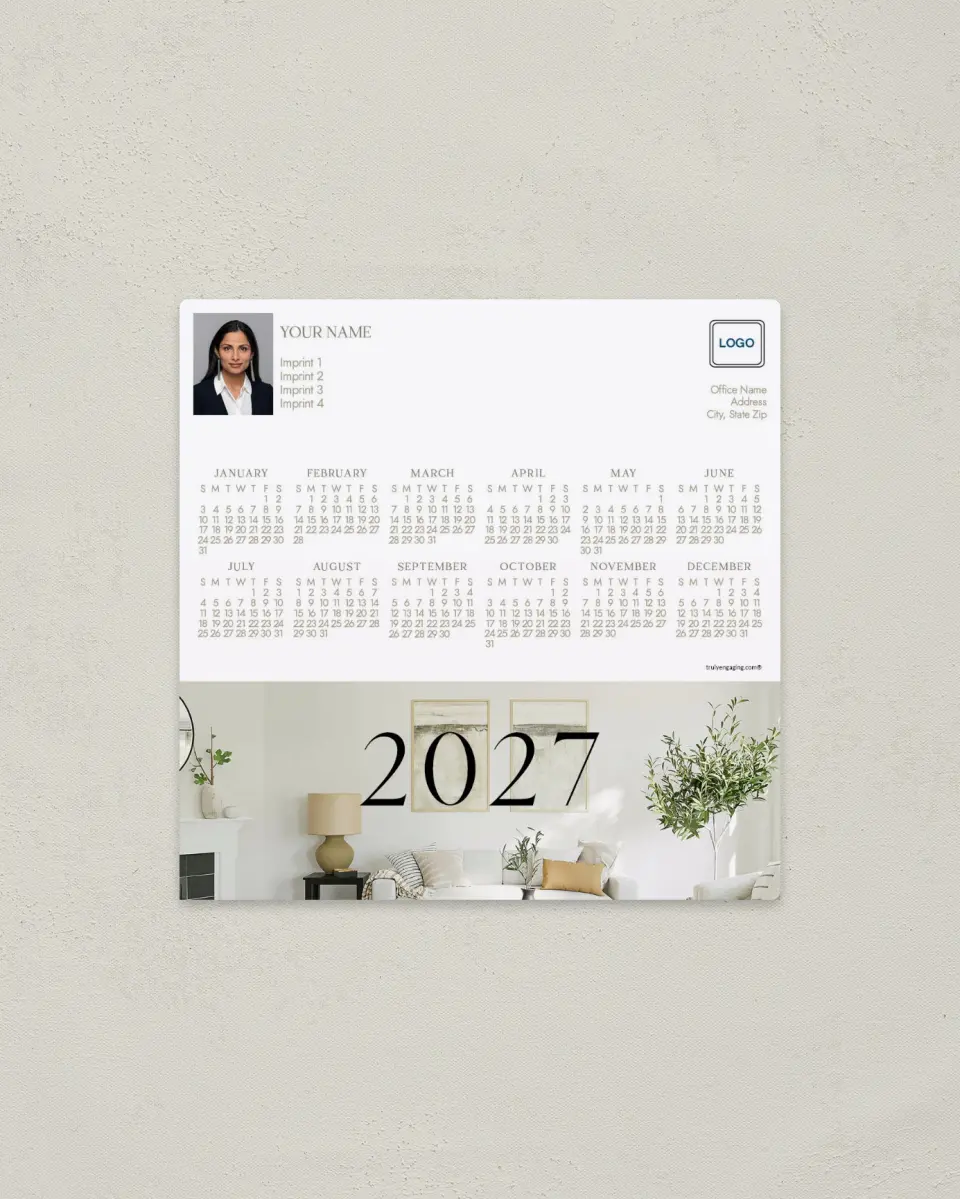 This is a 5½" x 5½" Full Magnet Calendar called Modern Living printed in full color with a Standard Gloss finish