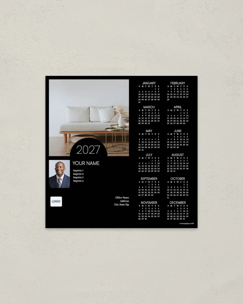 This is a 5½" x 5½" Full Magnet Calendar called Modern Manor printed in full color with a Standard Gloss finish