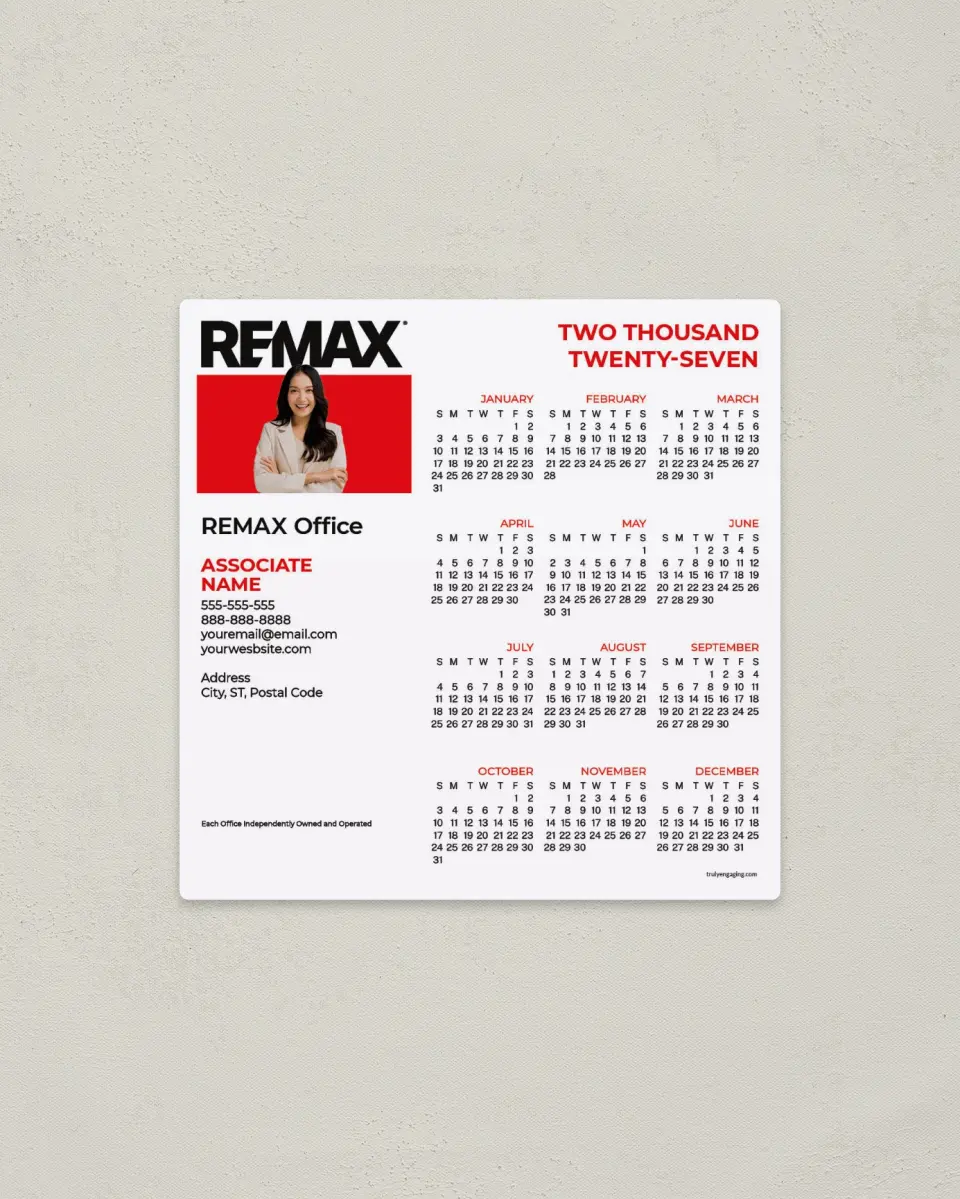 This is a 5½" x 5½" REMAX Calendar called REMAX Stand-Out Agent printed in full color with a Standard Gloss finish