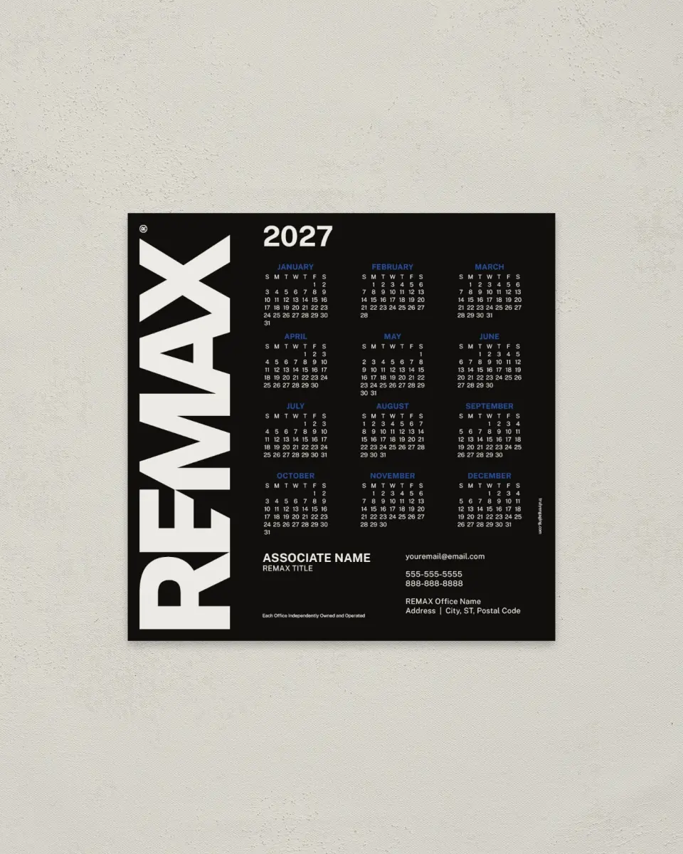 This is a 5½" x 5½" REMAX Calendar called REMAX Bold Contrast printed in full color with a Standard Gloss finish