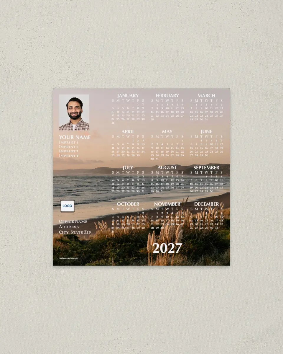This is a 5½" x 5½" Full Magnet Calendar called Raglan Coastal printed in full color with a Standard Gloss finish